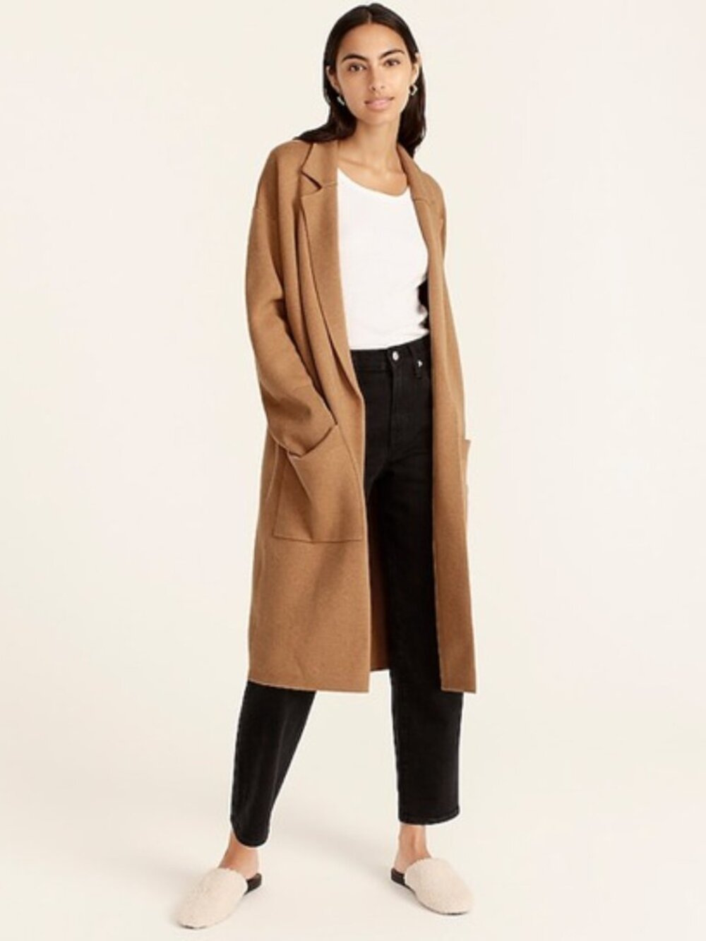 J.Crew Ella Open-Front Camel Trench Coatigan with Pockets